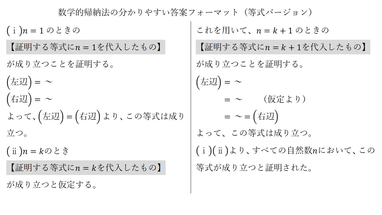 数学的帰納法の分かりやすい答案の書き方 等式バージョン 大学受験の王道